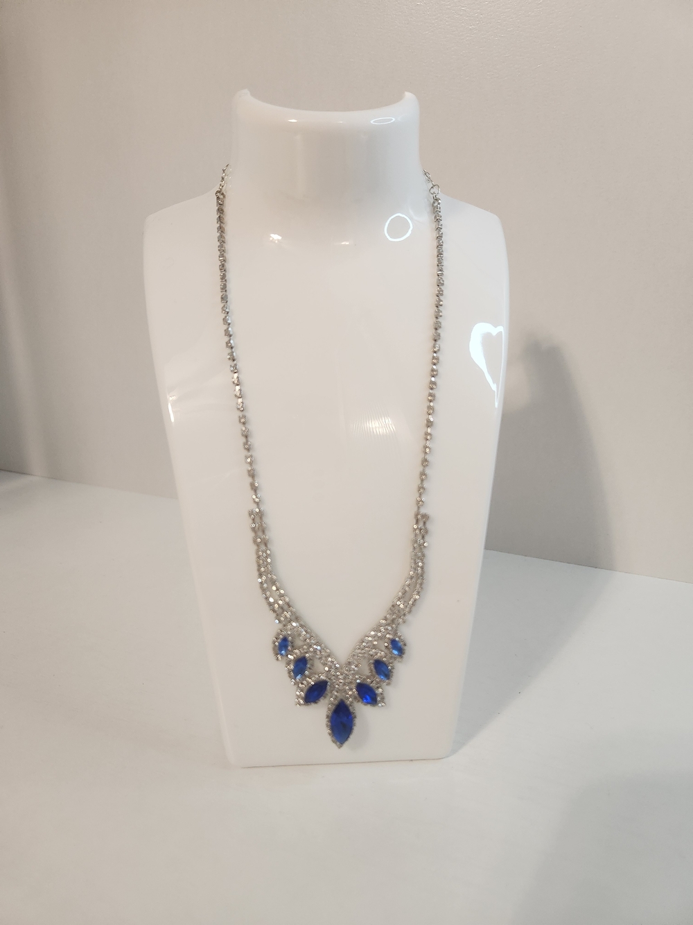Silver Necklace with Blue Crystal Accents - Women's Jewelry